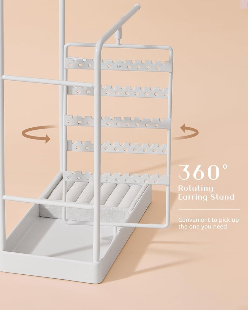 Procase Jewelry Stand Holder Organizer, Jewelry Display Storage with Ring Tray, No-Assembly Needed, Rotating Earring Bracelet Necklace Holder, Christmas Gifts Room Dorm Decor for Teen Girls -White - Image 3